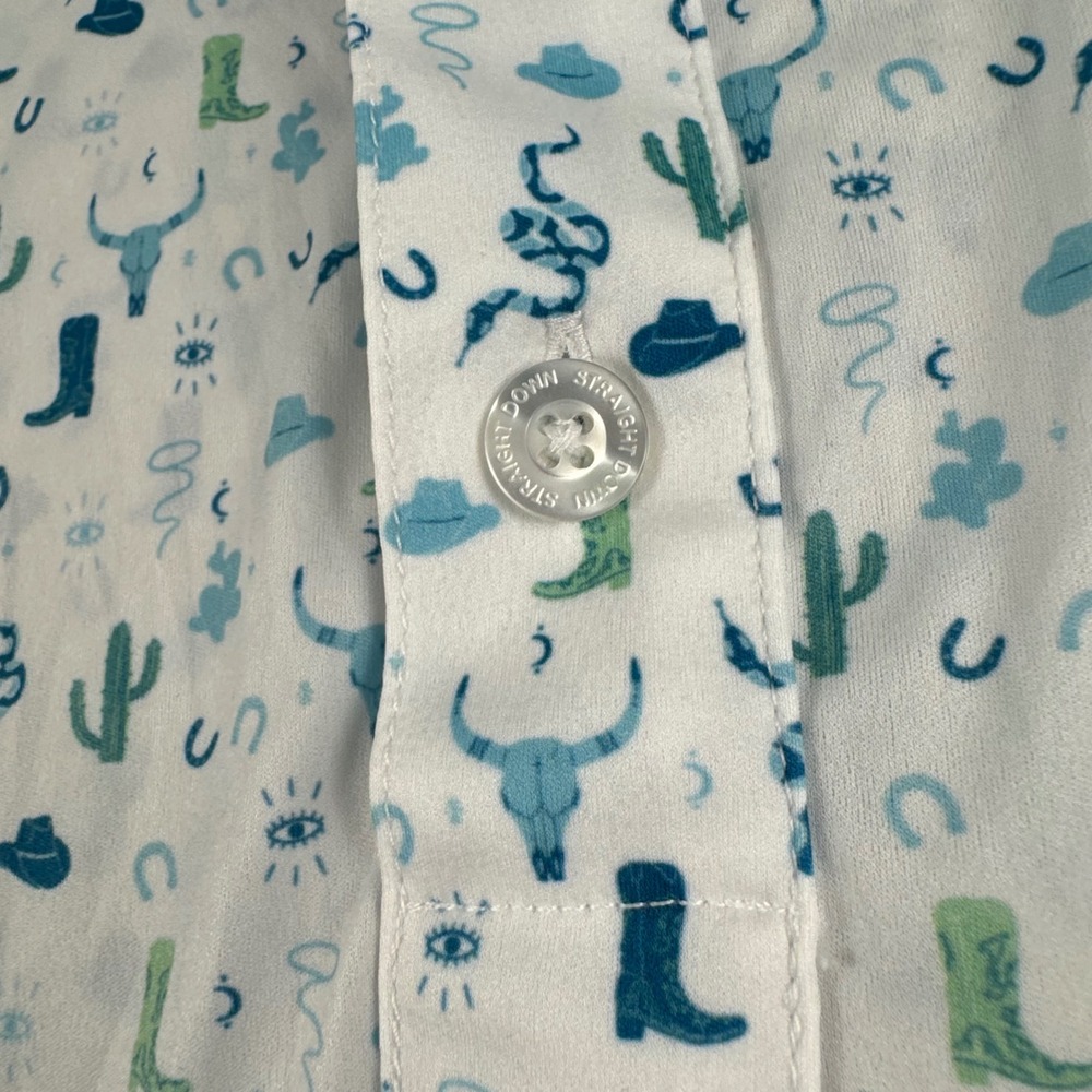 Straight Down Performance Mens XXL Golf Polo White Western Print Fort Stockton - Picture 7 of 13